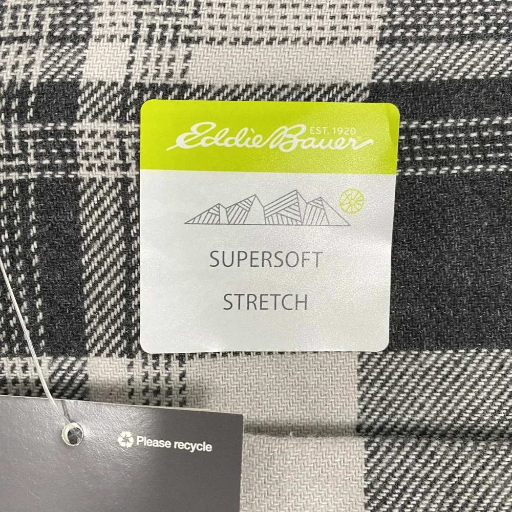 NWT Eddie Bauer Shirt Mens 2XL Gray Plaid Supersoft Stretch Flannel Button Front